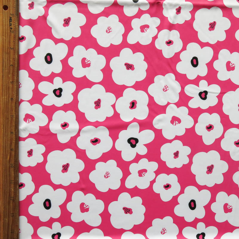 Swim Knit Poly Spandex Mod Floral Carmine Rose