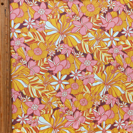 Swim Knit Nylon Spandex Mod Golden Floral 4-Way Stretch