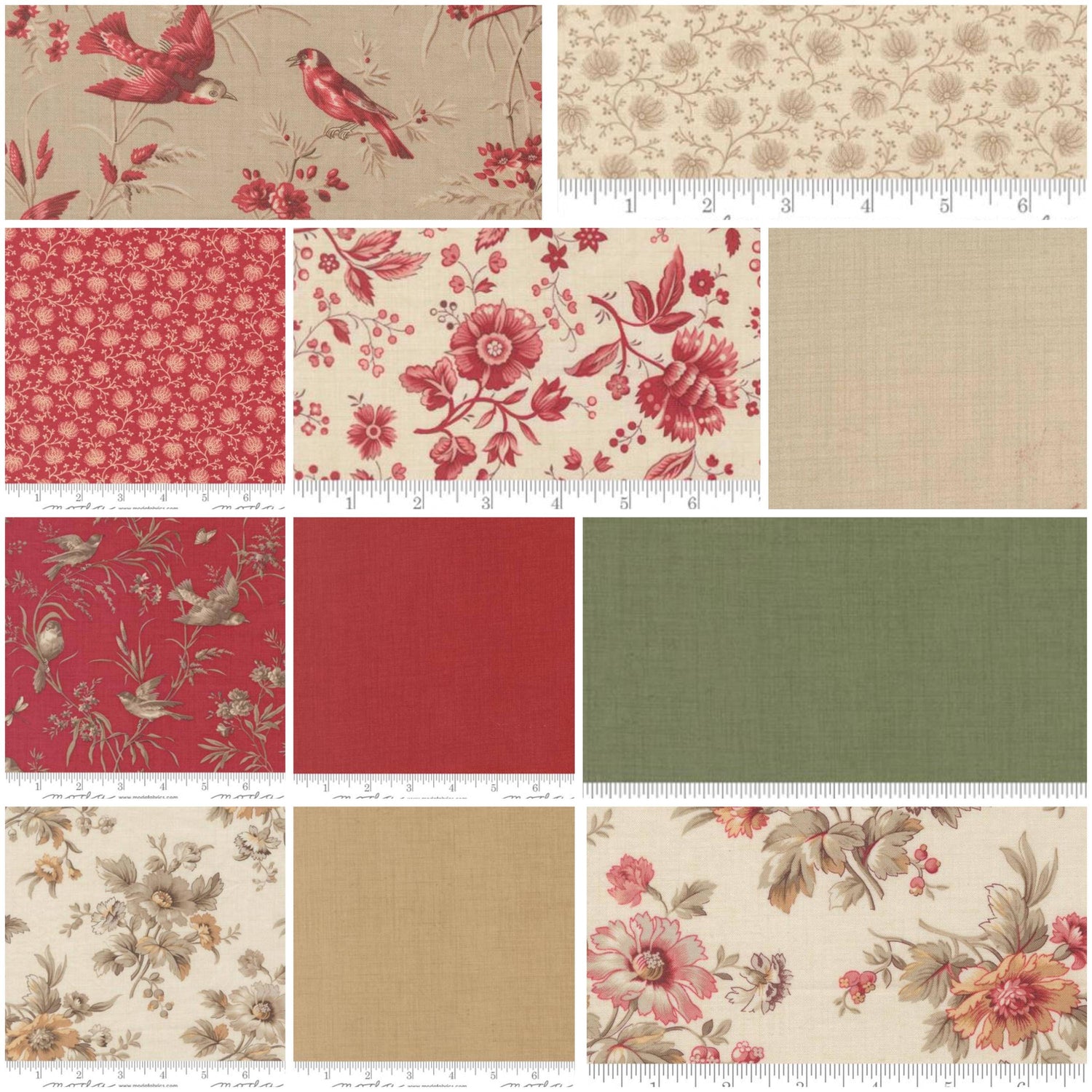 Fat Quarter Bundle Moda French General Curated 11 pcs 100% Cotton