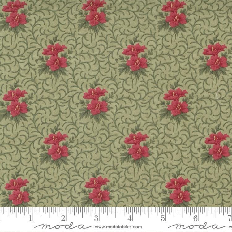 Quilting Cotton Poinsettia Plaza Sage Christmas Moda