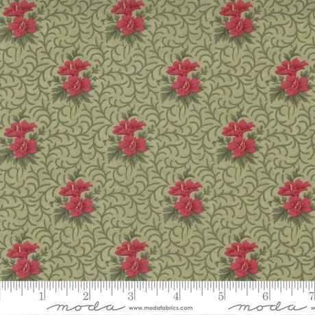 Quilting Cotton Poinsettia Plaza Sage Christmas Moda