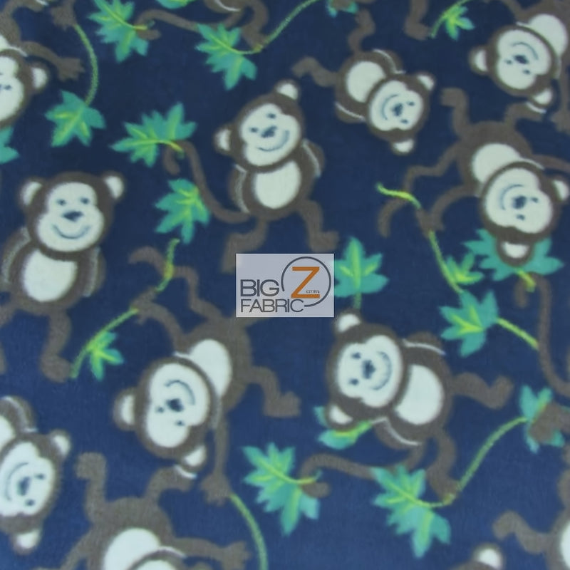 Animal Monkey Navy Fleece Fabric
