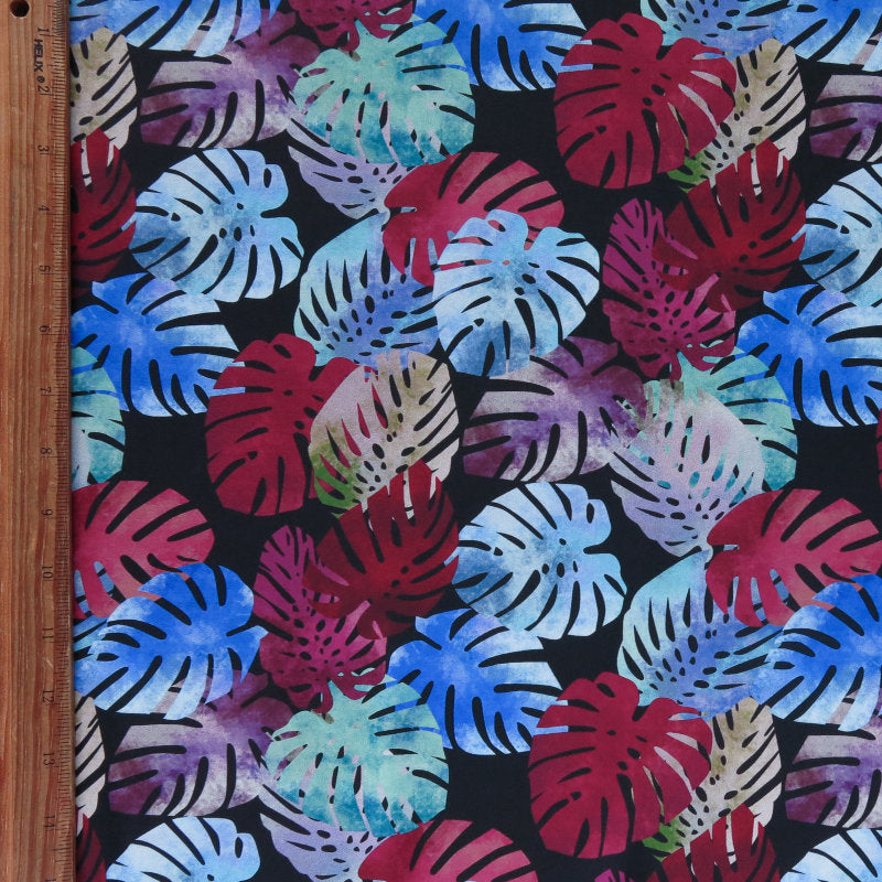 Swim Knit Nylon Spandex Monstera Watercolors 4-Way Stretch