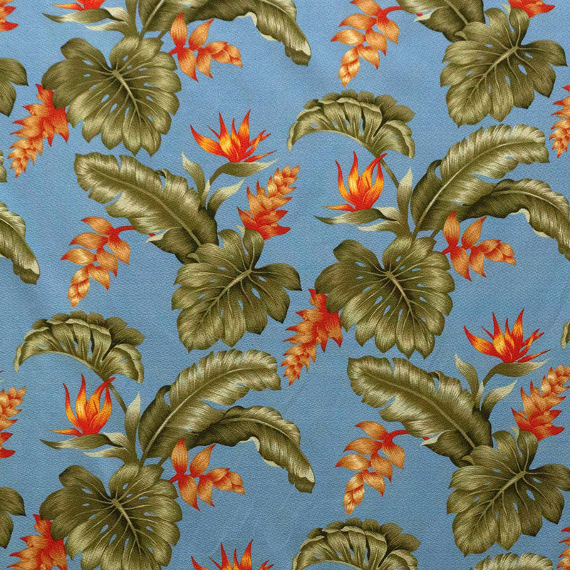 Cotton Upholstery Fabric Monstera Banana Leaf Birds of Paradise Orange Ginger