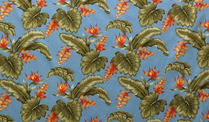 Cotton Upholstery Fabric Monstera Banana Leaf Birds of Paradise Orange Ginger