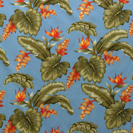 Monstera Banana Leaf Birds Of Paradise Orange Ginger Cotton Fabric - Tropical Botanical Print, 36" X 56" (1 Yard)