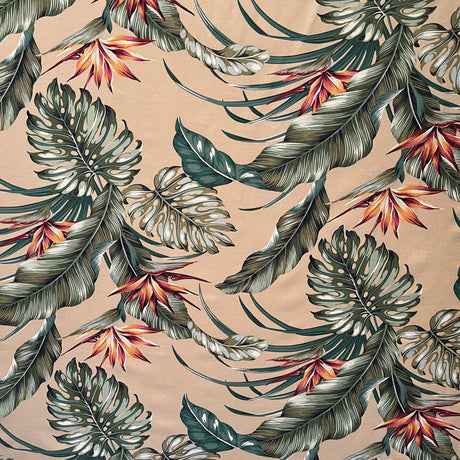 Cotton Upholstery Fabric Monstera Banana Leaves Birds of Paradise