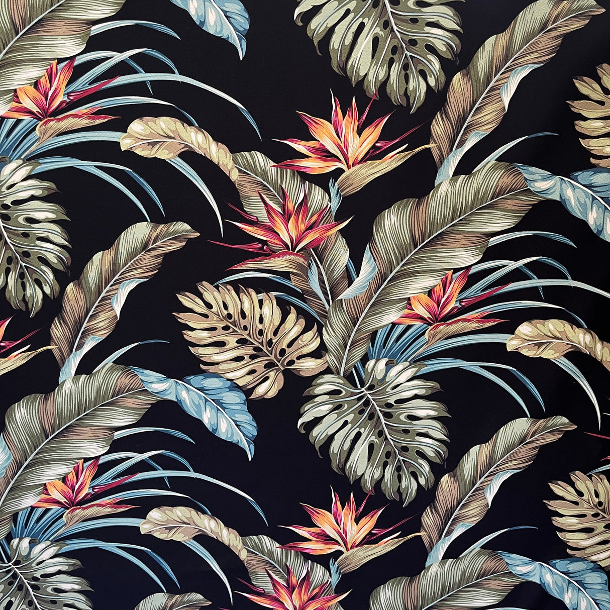 Cotton Upholstery Fabric Monstera Banana Leaves Birds of Paradise