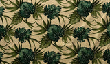 Monstera Leaf Dypsis Lutescens Cotton Fabric - Light And Dark Green Tropical Leaf Print, Sand Beige Background, 36" X 57" (1 Yard)