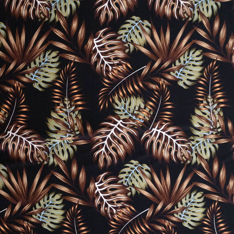 Monstera & Split Leaves 100% Rayon Poplin Fabric - Tropical Leaf Print, 44/45" Width, 1 Yard