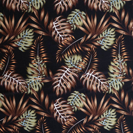 Monstera & Split Leaves 100% Rayon Poplin Fabric - Tropical Leaf Print, 44/45" Width, 1 Yard
