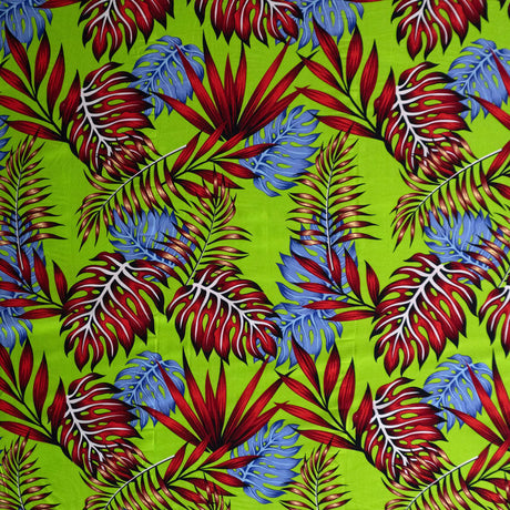 Monstera & Split Leaves 100% Rayon Poplin Fabric - Tropical Leaf Print, 44/45" Width, 1 Yard