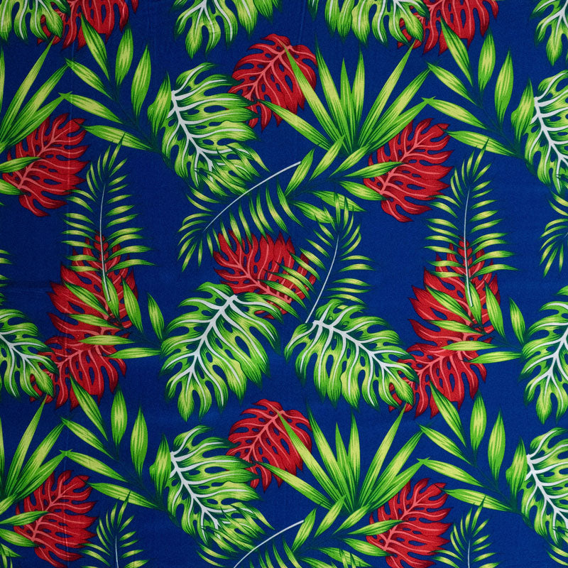 Monstera & Split Leaves 100% Rayon Poplin Fabric - Tropical Leaf Print, 44/45" Width, 1 Yard