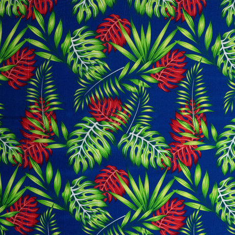 Monstera & Split Leaves 100% Rayon Poplin Fabric - Tropical Leaf Print, 44/45" Width, 1 Yard