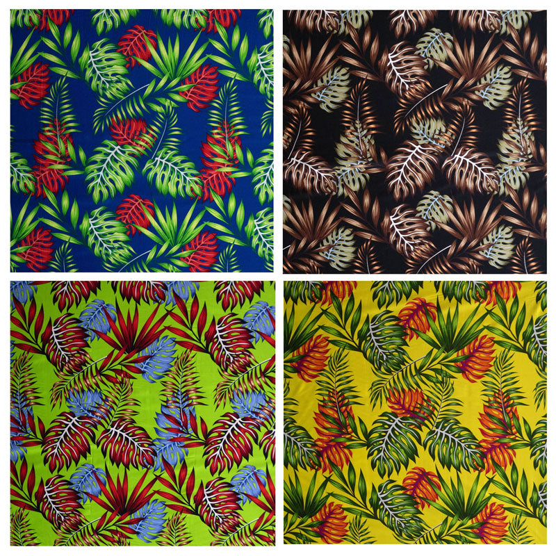 Monstera Split Leaves Rayon Poplin Fabric - Tropical Leaf Print, 44/45" Width (1 Yard)