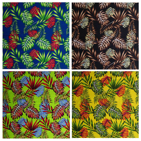 Monstera & Split Leaves 100% Rayon Poplin Fabric - Tropical Leaf Print, 44/45" Width, 1 Yard