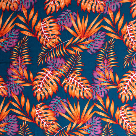 Monstera & Split Leaves 100% Rayon Poplin Fabric - Tropical Leaf Print, 44/45" Width, 1 Yard