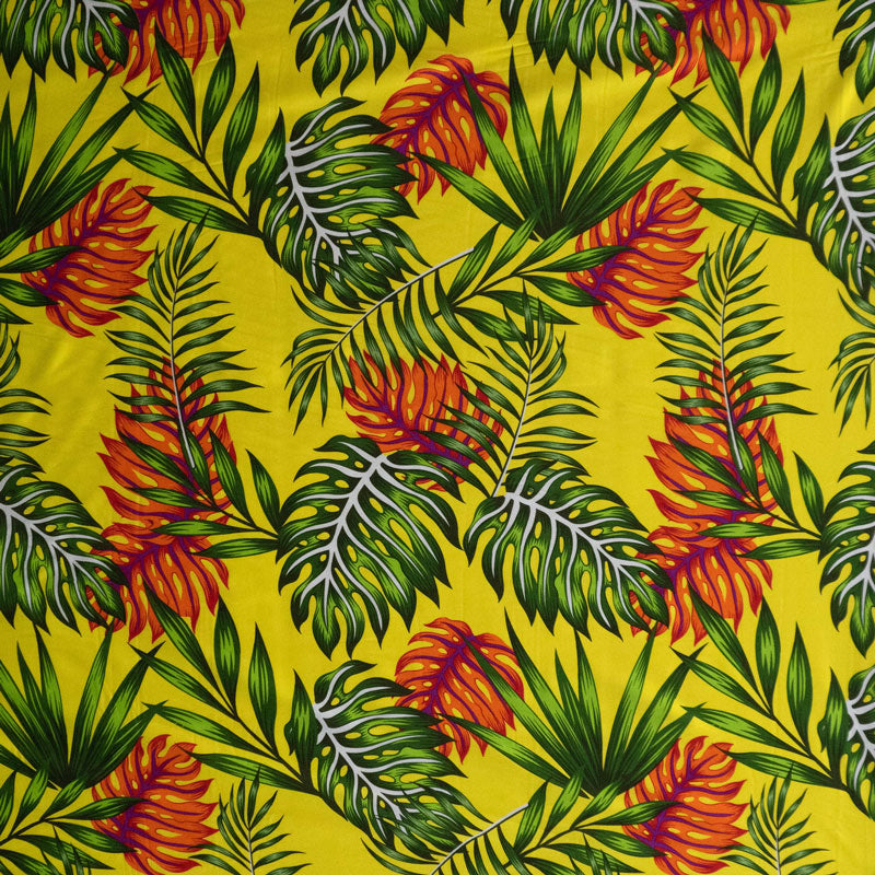 Monstera Split Leaves Rayon Poplin Fabric - Tropical Leaf Print, 44/45" Width (1 Yard)