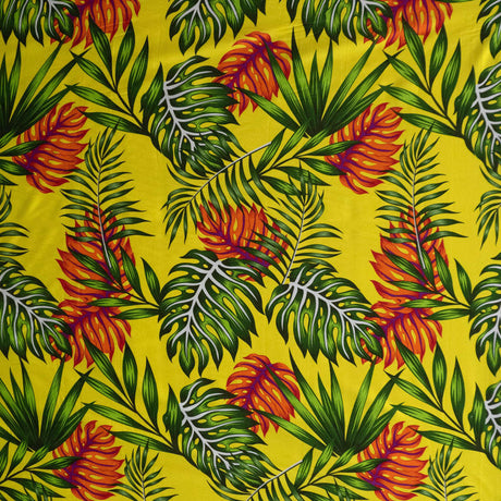 Monstera & Split Leaves 100% Rayon Poplin Fabric - Tropical Leaf Print, 44/45" Width, 1 Yard