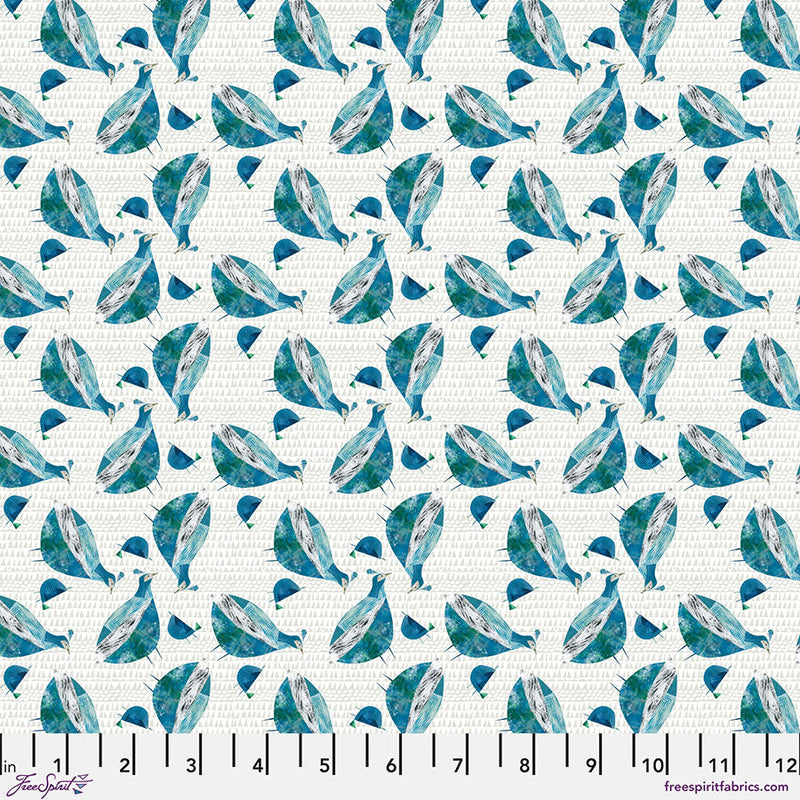 Cotton Print Mother and Chick Aqua Fabric 44/45"