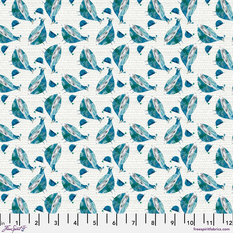 Cotton Print Mother and Chick Aqua Fabric 44/45"