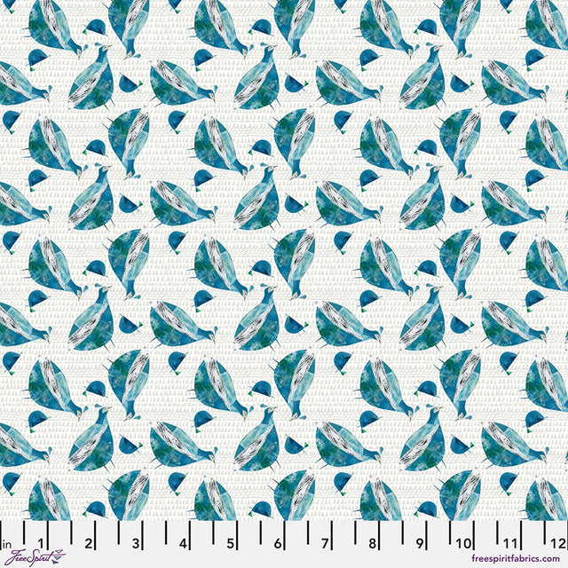 Cotton Print Mother and Chick Aqua Fabric 44/45"