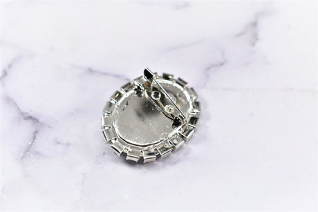 Rhinestone Brooch Applique Floral Silver