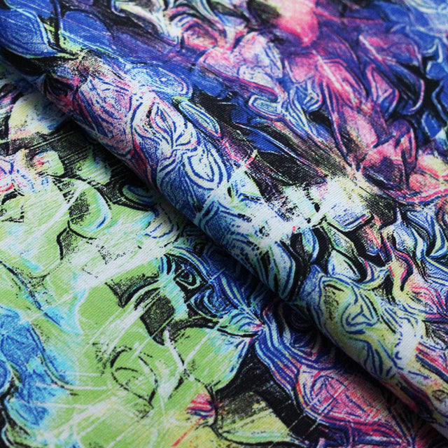 Blossom Battle Nylon Spandex Fabric - Multi Abstract Pattern, 58/60" Width (1 Yard)