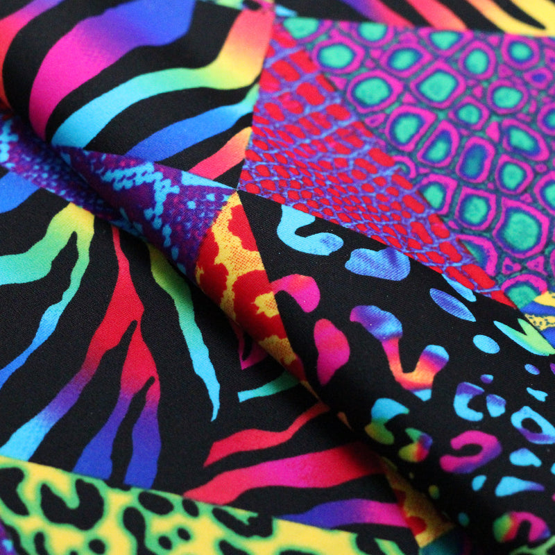 Safari Patch Nylon Spandex Fabric - Multicolor Patchwork Print, 58/60" Width (1 Yard)