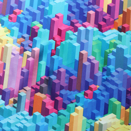 3D Vision Polyester Spandex Fabric - Multicolor City Print, 58/60" Width, 240 GSM (1 Yard)