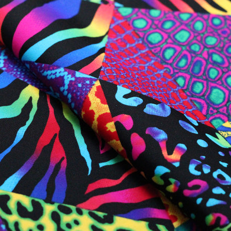 Safari Patch Nylon Spandex Fabric - Multicolor Patchwork Print, 58/60" Width (1 Yard)