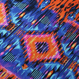 Tribal Patch Nylon Spandex Fabric - Orange And Blue Tribal Print, 58-60" Width (1 Yard)