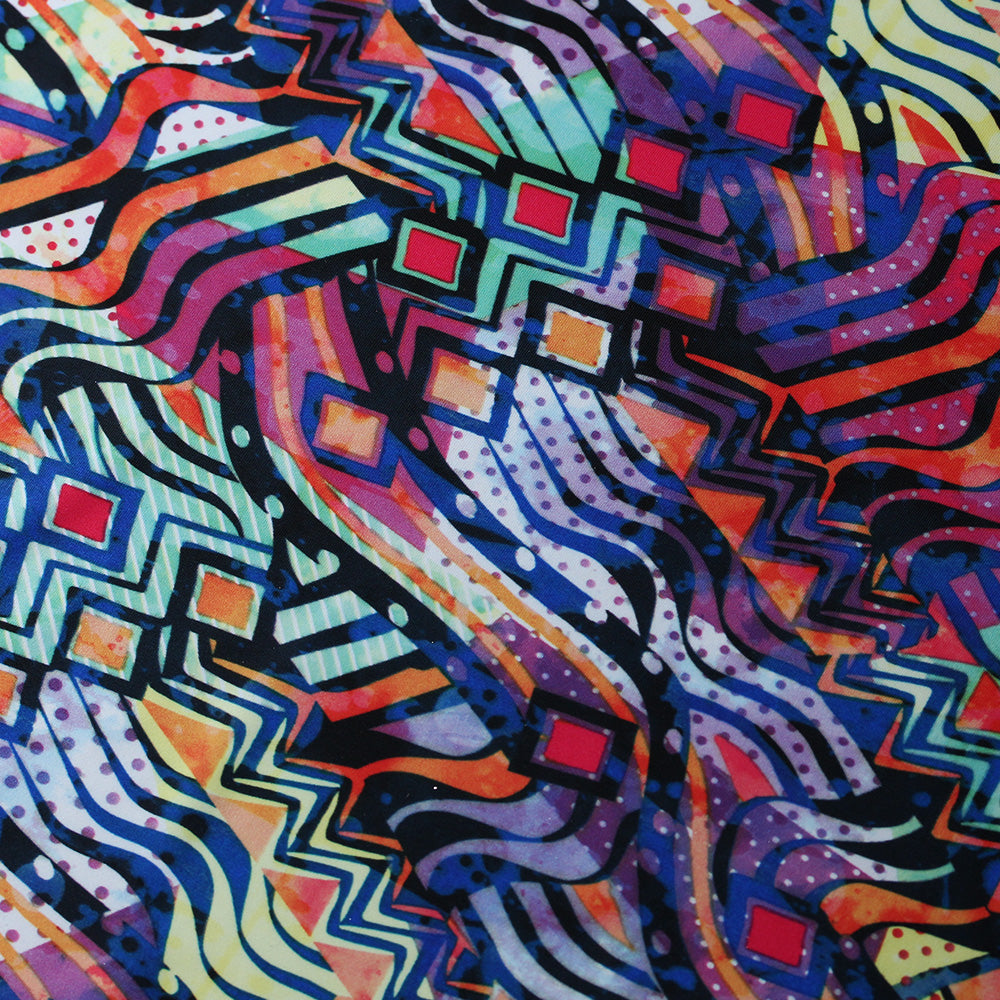 Beach Boho Polyester Spandex Fabric - Multi Bohemian Tribal Print, 58/60" Width, 240 GSM, 4-Way Stretch (1 Yard)
