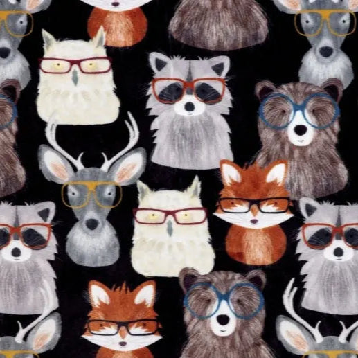 Cuddle Fabric Multi Black Nature Nerds Print