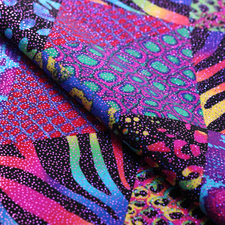 Safari Patch Nylon Spandex Fabric - Multicolor Patchwork Print, 58/60" Width (1 Yard)