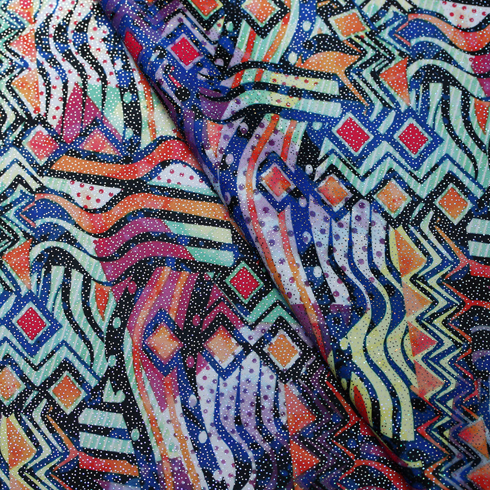 Beach Boho Polyester Spandex Fabric - Multi Bohemian Tribal Print, 58/60" Width, 240 GSM, 4-Way Stretch (1 Yard)