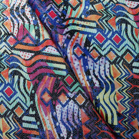 Beach Boho Polyester Spandex Fabric - Multi Bohemian Tribal Print, 58/60" Width, 240 GSM, 4-Way Stretch (1 Yard)