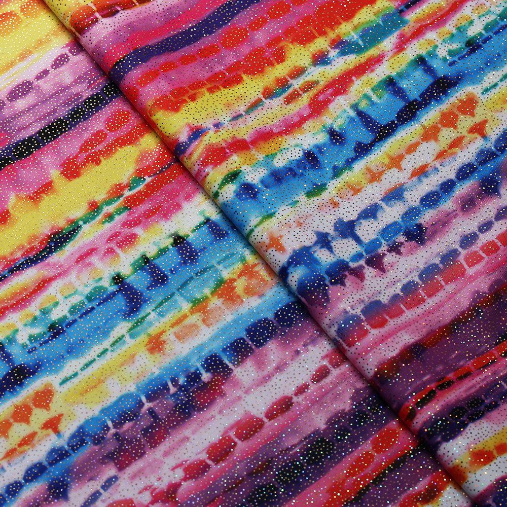 Boho Stripe Poly Spandex Fabric - Multicolor Stripe Print, 58/60" Width, 4-Way Stretch (1 Yard)