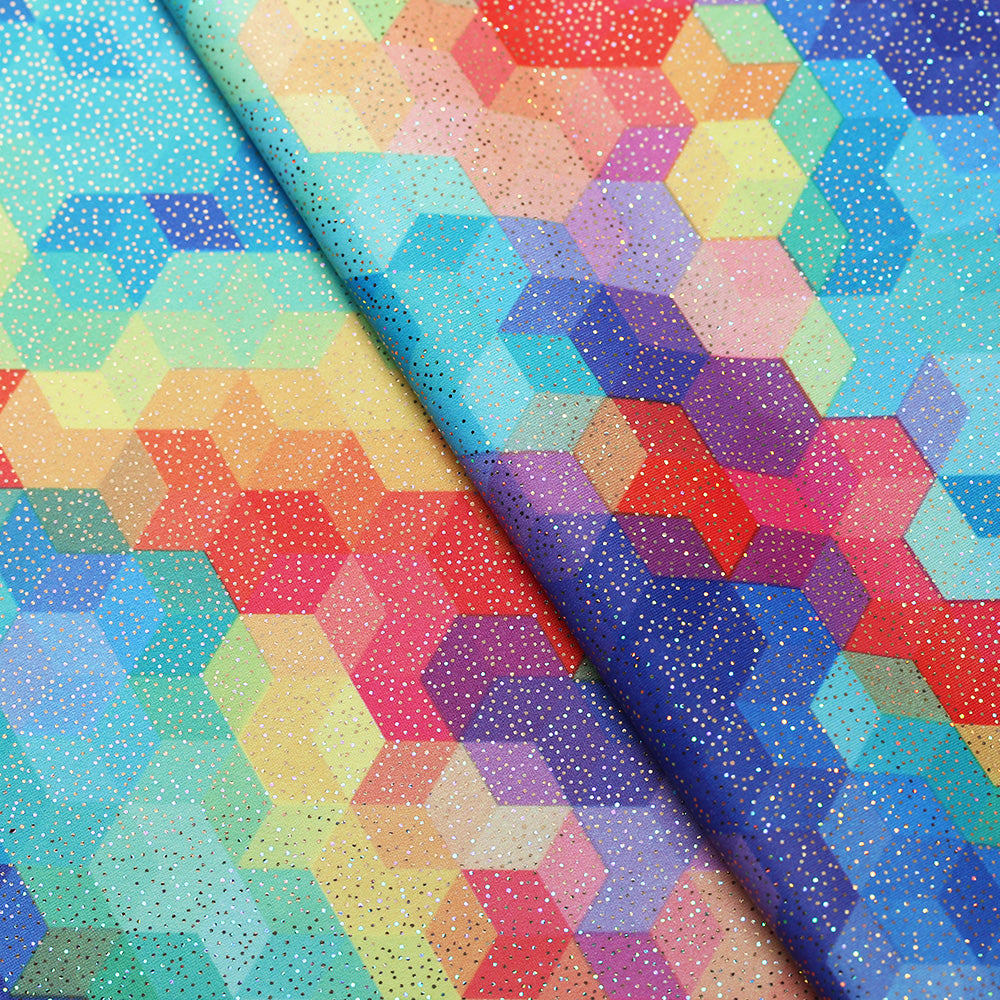Rainbow Brite Polyester Spandex Fabric - Multicolor Geometric Print, 58/60" Width (1 Yard)