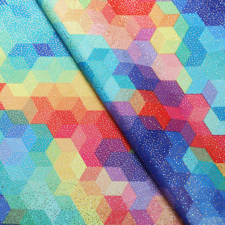 Rainbow Brite Polyester Spandex Fabric - Multicolor Geometric Print, 58/60" Width (1 Yard)
