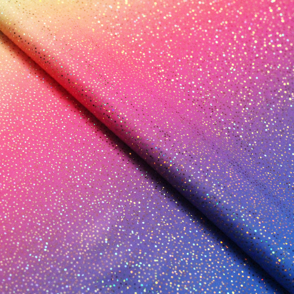 Rainbow Haze Poly Spandex Fabric - Multi Rainbow Print, Gold Foil Option, 58-60" Width (1 Yard)