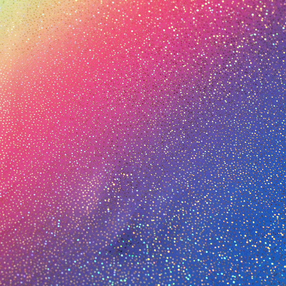 Rainbow Haze Poly Spandex Fabric - Multi Rainbow Print, Gold Foil Option, 58-60" Width (1 Yard)