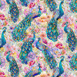 Cotton Print Multi Peacocks Floral Wild Beauty 44/45" Fabric
