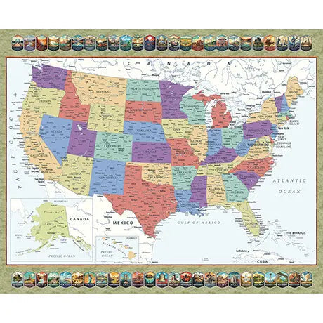 Cotton Fabric Multi QT US Map Where Are You From 44"/45"