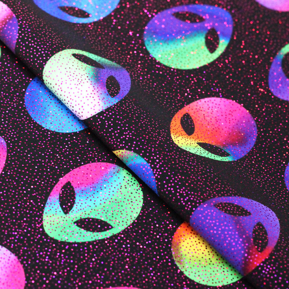 Alien Nylon Spandex Fabric - Multicolor Alien Print, 58/60" Width (1 Yard)