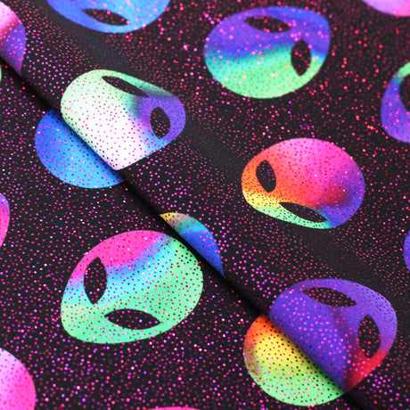 Alien Nylon Spandex Fabric - Multicolor Alien Print, 58/60" Width (1 Yard)