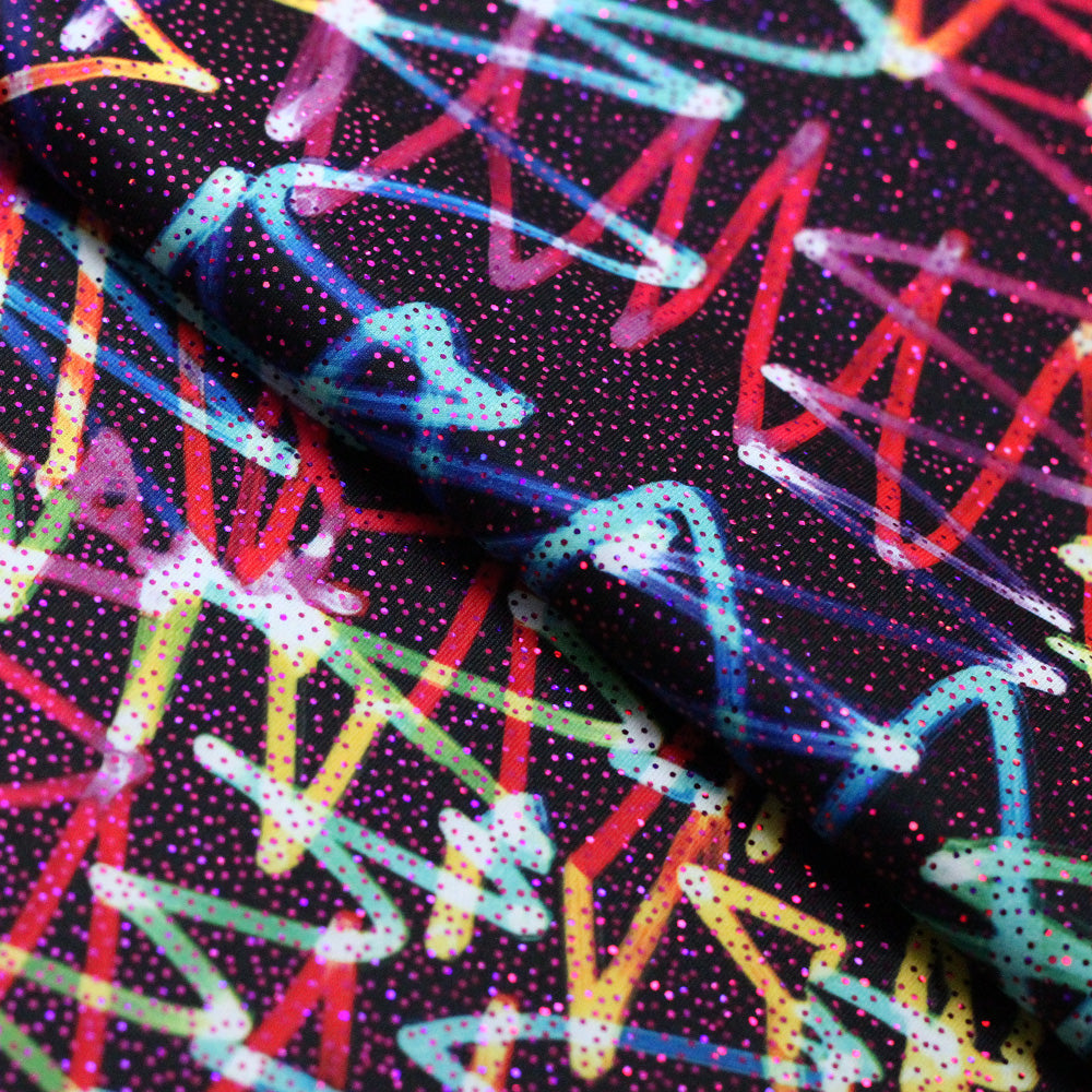 Scribbles Polyester Spandex Fabric - Multicolor Neon Lines, 58/60" Width (1 Yard)