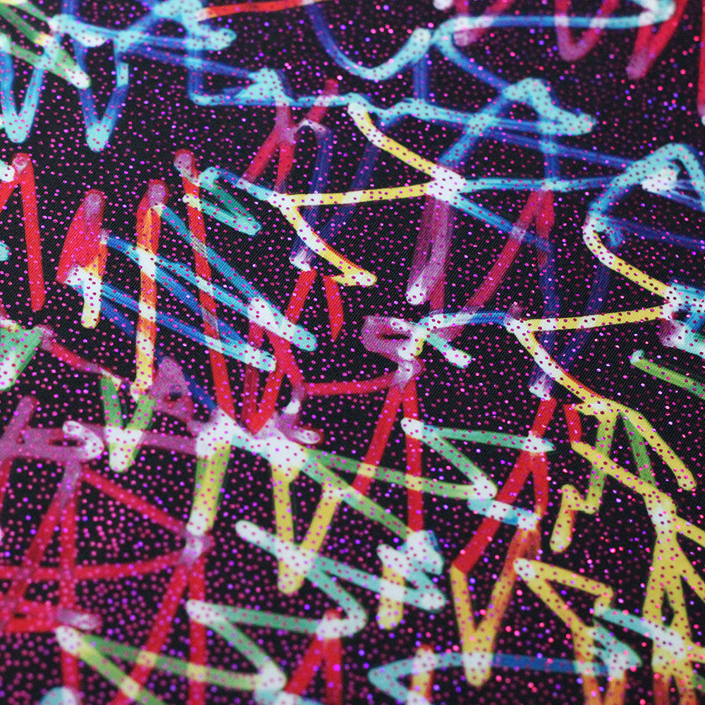 Scribbles Polyester Spandex Fabric - Multicolor Neon Lines, 58/60" Width (1 Yard)