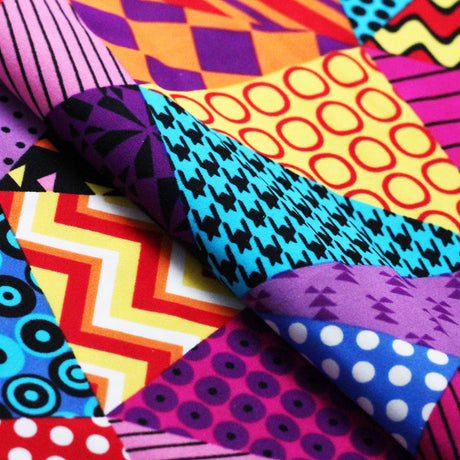 Pop Patch Nylon Spandex Fabric - Multicolor Patchwork Print, 58/60" Width (1 Yard)