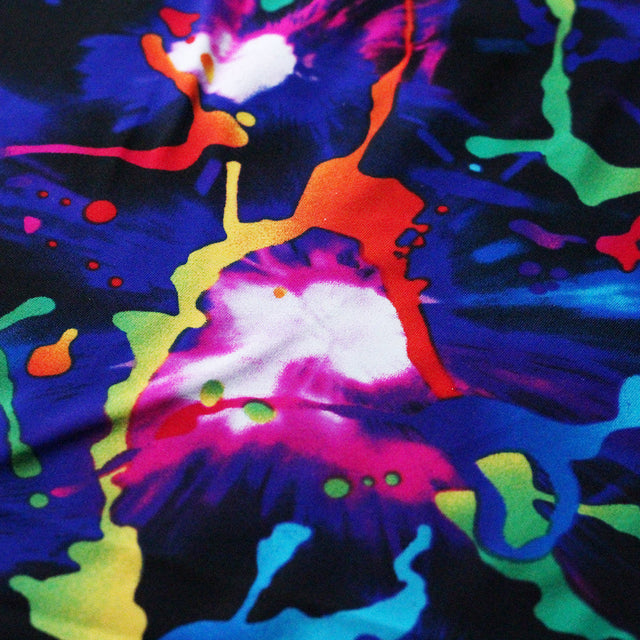 New Wave Tie Dye Nylon Spandex Fabric - Multicolor Splash Print, Tie-Dye, 58-60" Width (1 Yard)